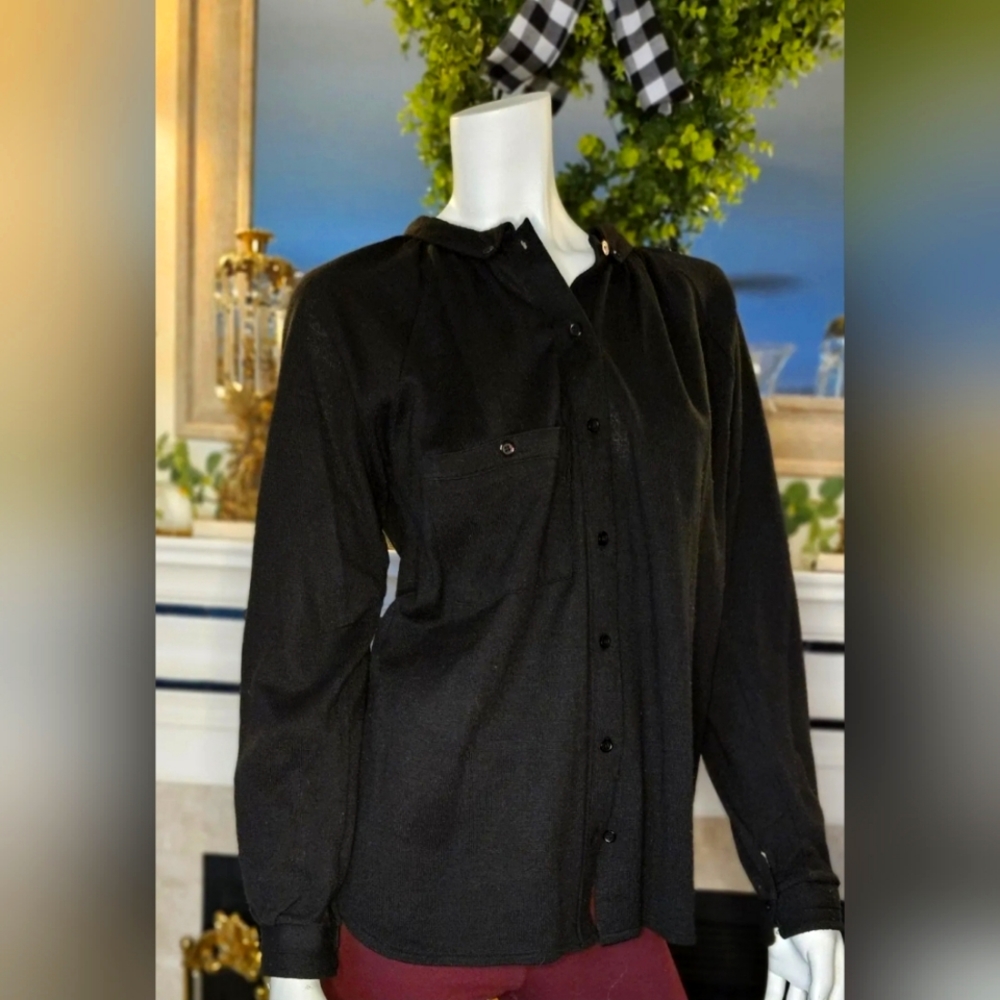 Vintage 70s Hewlett Knitting Mills NY Black Cardigan Sweater Top, Size M